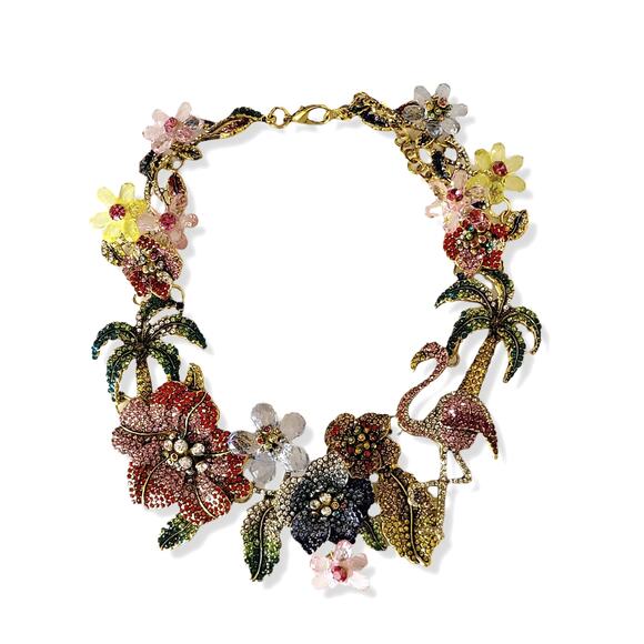 Gold Tone Multi-Color Czech Tropical Bib Necklace 16 plus 3 inch extender - Picture 1 of 7
